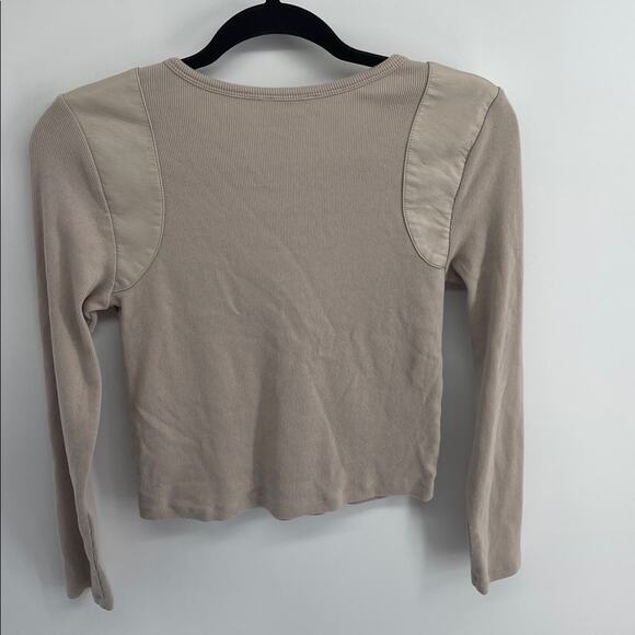 Maeve by Anthropologie faux leather detail ribbed scoop neck top sz S - Picture 7 of 7